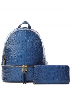 Fashion Faux Croc Backpack with Wallet Set AC1062W BLUE